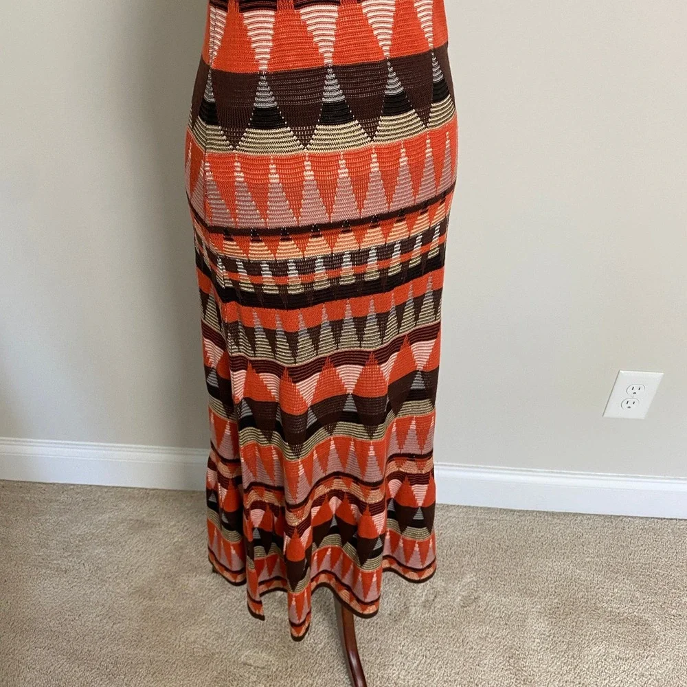 Arden B Geometric Knit Halter Maxi Dress Small Orange Boho Y2K Beachy - Picture 5 of 7